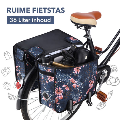 Packaway Dubbele Fietstassen 36L Japanese Flower - waterdicht - reflectie