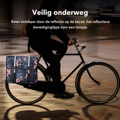 Packaway Dubbele Fietstassen 36L Japanese Flower - waterdicht - reflectie