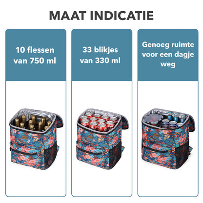 Packaway koeltas rugzak 25 liter met 2 koelelementen en flessenopener waterafstotend anti diefstal vak 4 laags isolatie Wild Garden