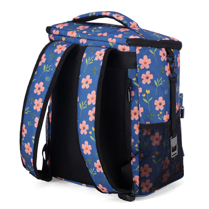 Packaway koeltas rugzak 25 liter met 2 koelelementen en flessenopener - waterafstotend - antidiefstal vak - 4 laags isolatie - Blue Blossom
