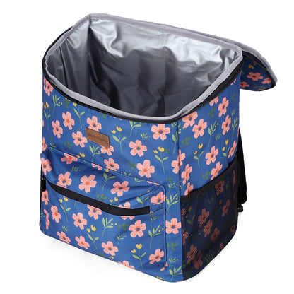 Packaway koeltas rugzak 25 liter met 2 koelelementen en flessenopener - waterafstotend - antidiefstal vak - 4 laags isolatie - Blue Blossom