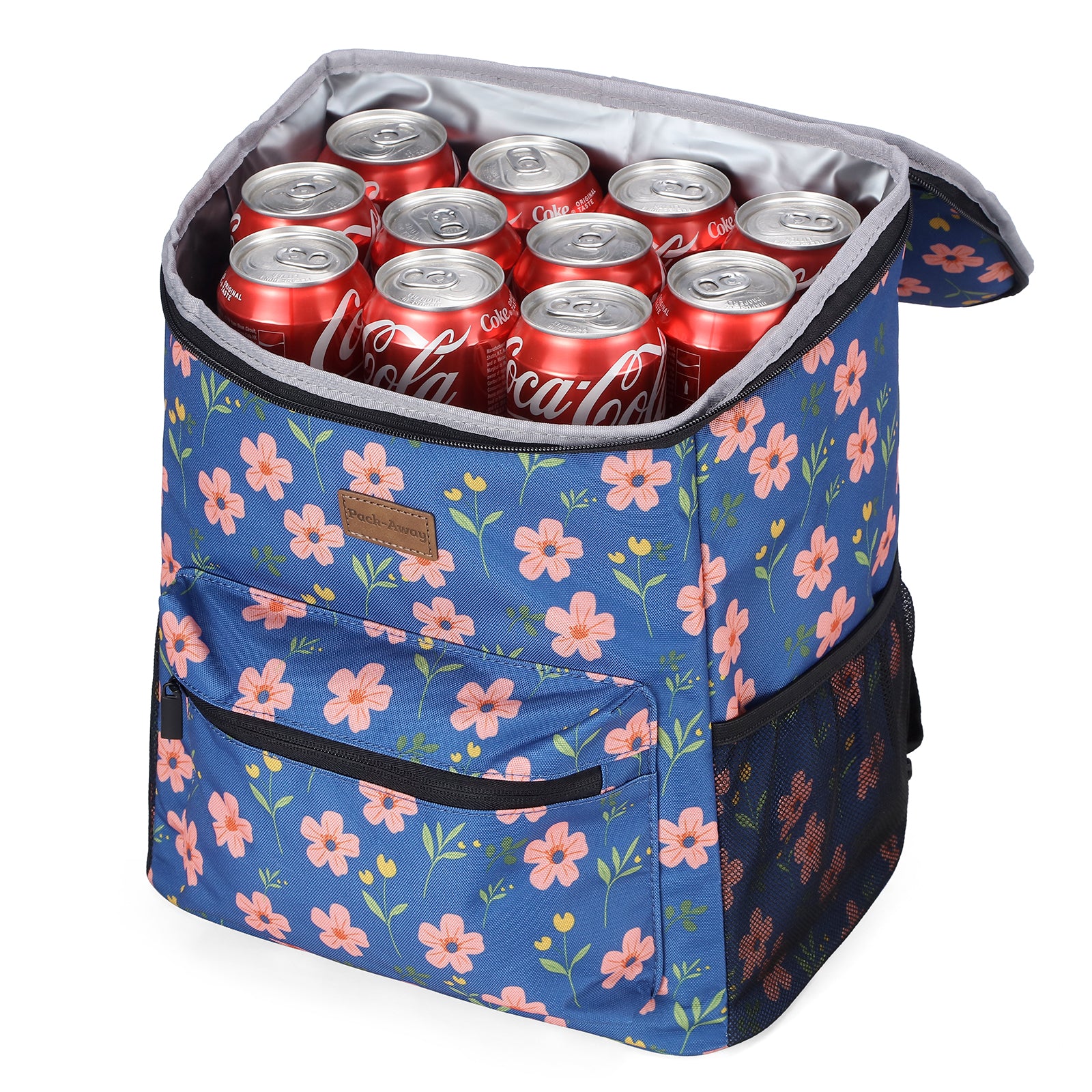 Packaway koeltas rugzak 25 liter met 2 koelelementen en flessenopener - waterafstotend - antidiefstal vak - 4 laags isolatie - Blue Blossom