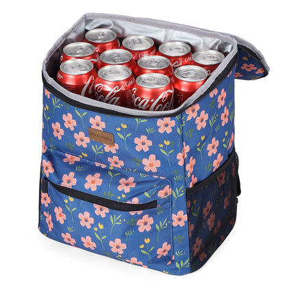 Packaway koeltas rugzak 25 liter met 2 koelelementen en flessenopener - waterafstotend - antidiefstal vak - 4 laags isolatie - Blue Blossom
