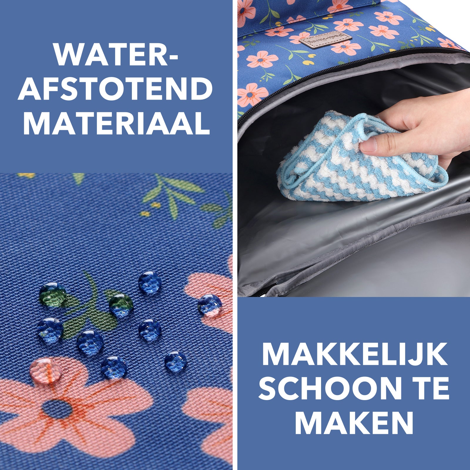 Packaway koeltas rugzak 25 liter met 2 koelelementen en flessenopener - waterafstotend - antidiefstal vak - 4 laags isolatie - Blue Blossom