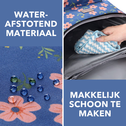 Packaway koeltas rugzak 25 liter met 2 koelelementen en flessenopener - waterafstotend - antidiefstal vak - 4 laags isolatie - Blue Blossom