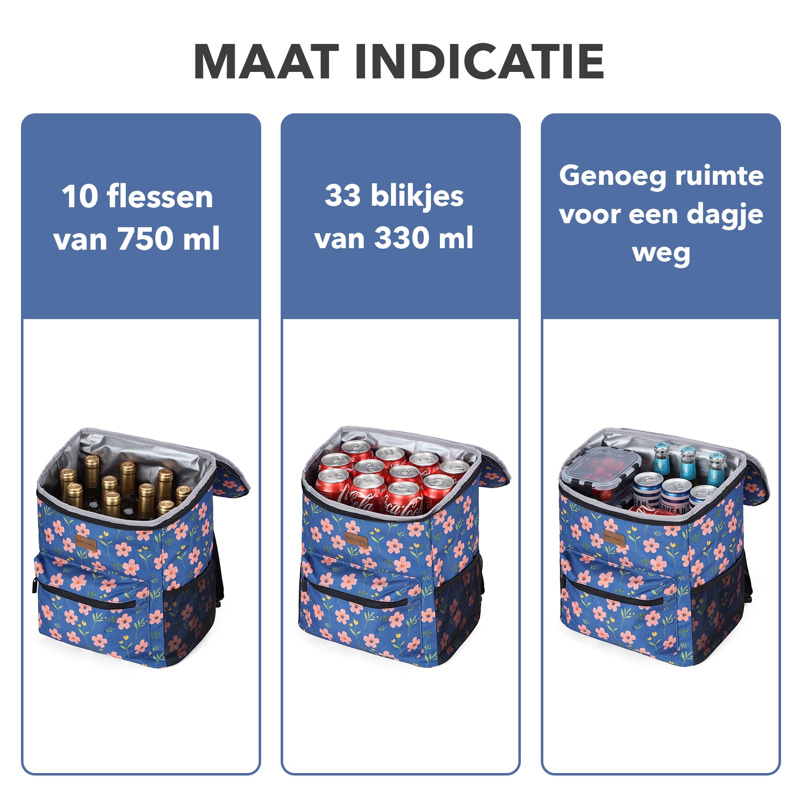 Packaway koeltas rugzak 25 liter met 2 koelelementen en flessenopener - waterafstotend - antidiefstal vak - 4 laags isolatie - Blue Blossom