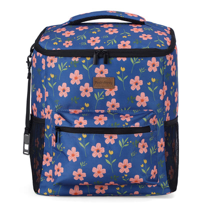 Packaway koeltas rugzak 25 liter met 2 koelelementen en flessenopener - waterafstotend - antidiefstal vak - 4 laags isolatie - Blue Blossom