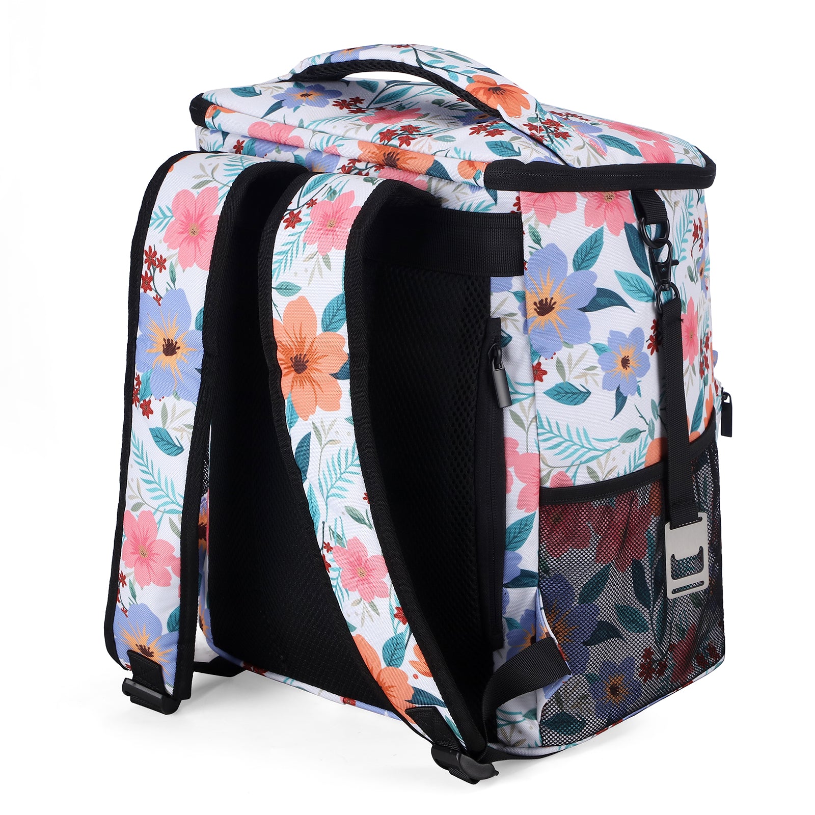 Packaway koeltas rugzak 25 L met 2 koelelementen en flessenopener - waterafstotend - anti diefstal vak - Pastel Blossom