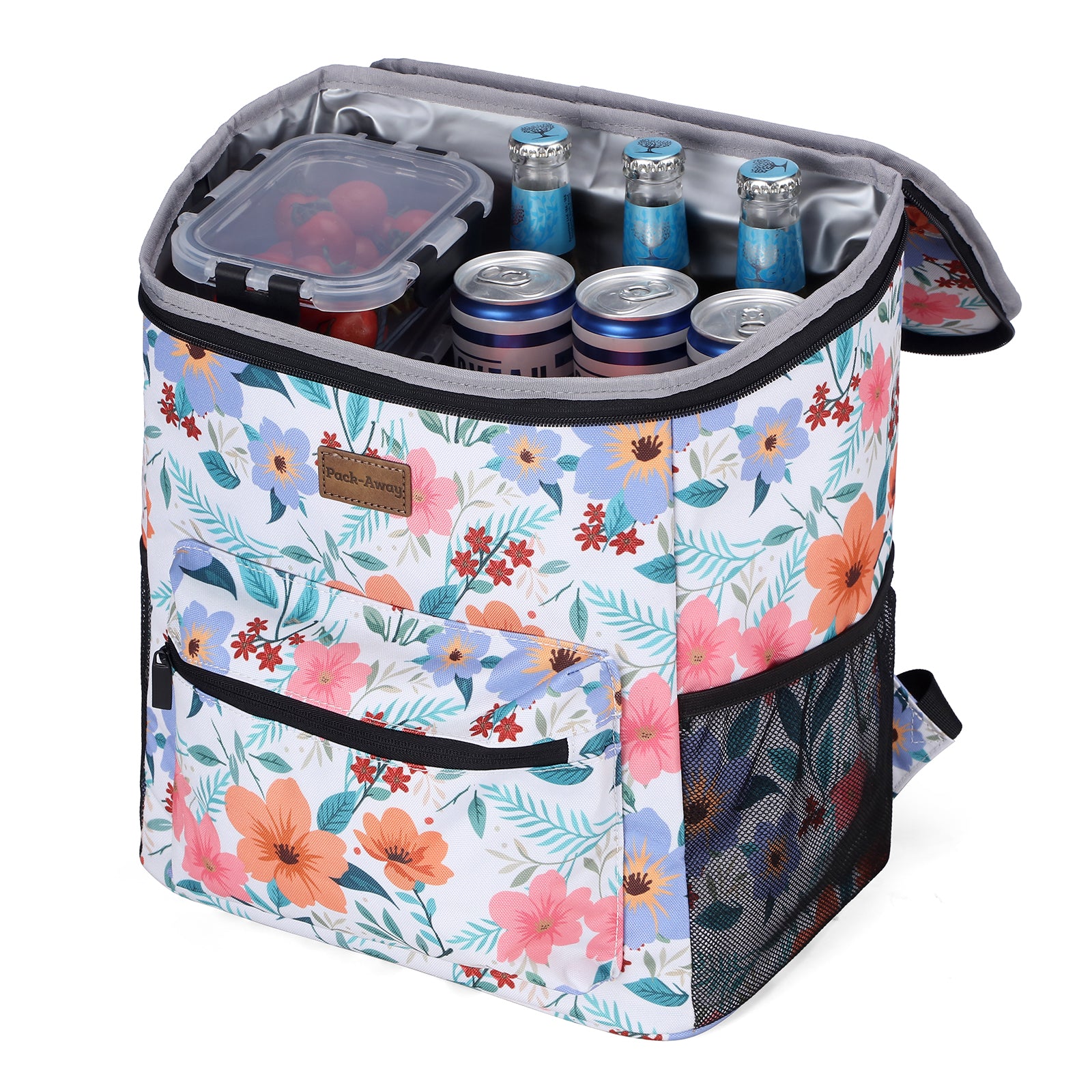 Packaway koeltas rugzak 25 L met 2 koelelementen en flessenopener - waterafstotend - anti diefstal vak - Pastel Blossom