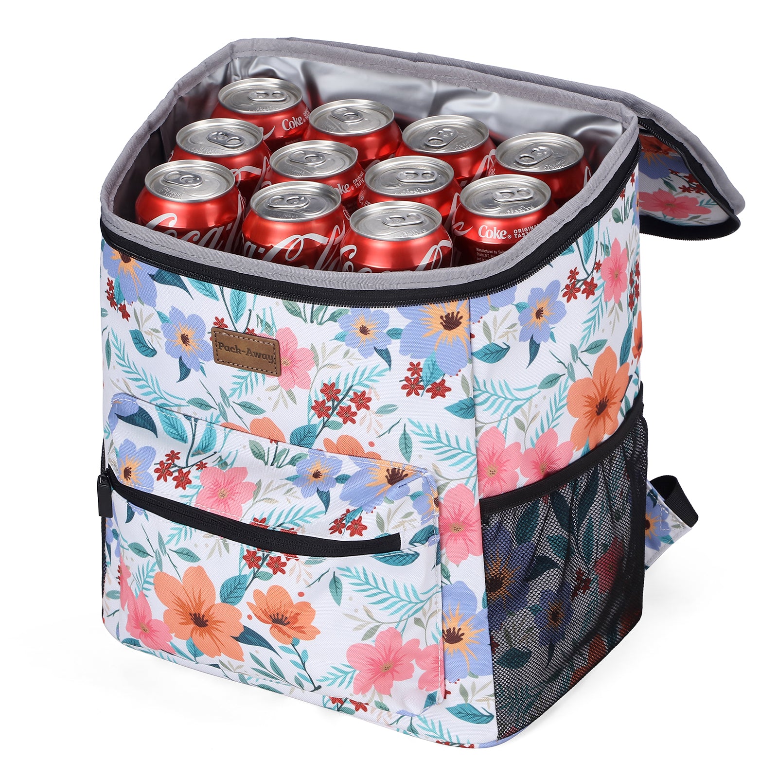 Packaway koeltas rugzak 25 L met 2 koelelementen en flessenopener - waterafstotend - anti diefstal vak - Pastel Blossom