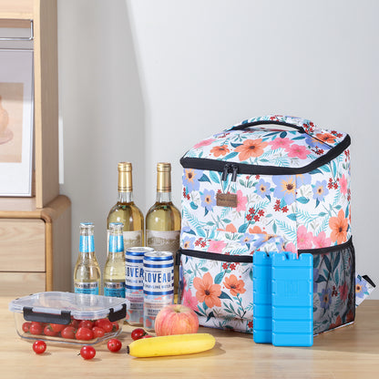 Packaway koeltas rugzak 25 L met 2 koelelementen en flessenopener - waterafstotend - anti diefstal vak - Pastel Blossom