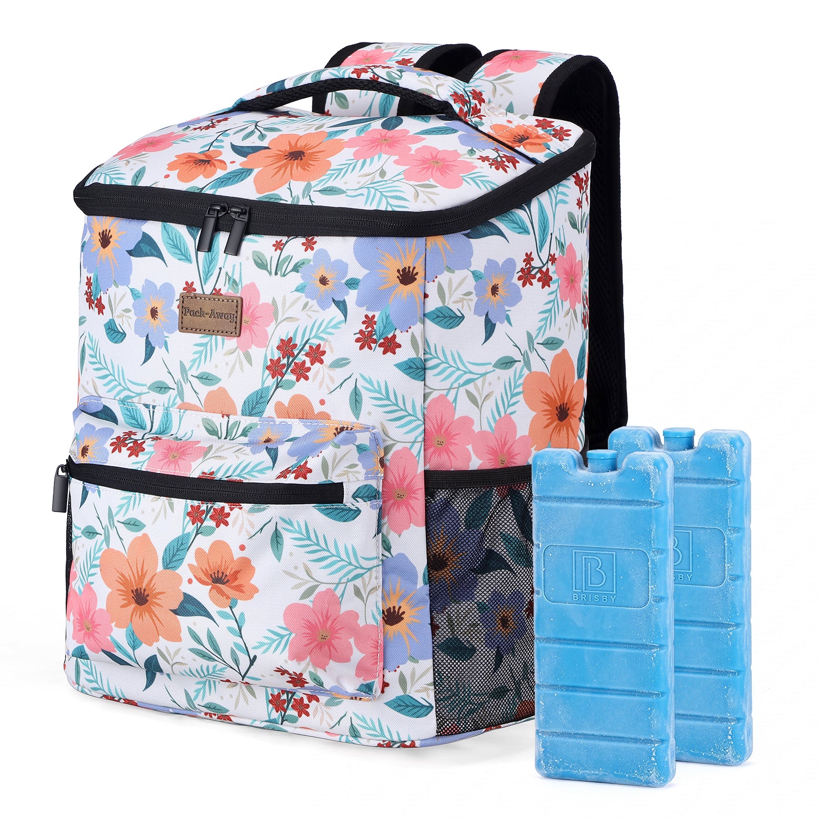 Packaway koeltas rugzak 25 L met 2 koelelementen en flessenopener - waterafstotend - anti diefstal vak - Pastel Blossom