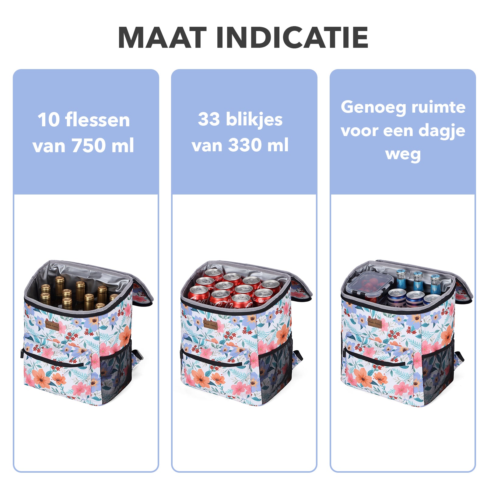 Packaway koeltas rugzak 25 L met 2 koelelementen en flessenopener - waterafstotend - anti diefstal vak - Pastel Blossom