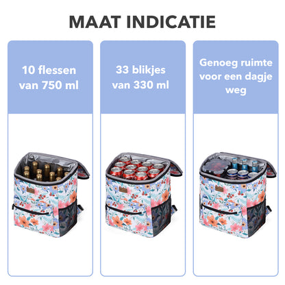 Packaway koeltas rugzak 25 L met 2 koelelementen en flessenopener - waterafstotend - anti diefstal vak - Pastel Blossom