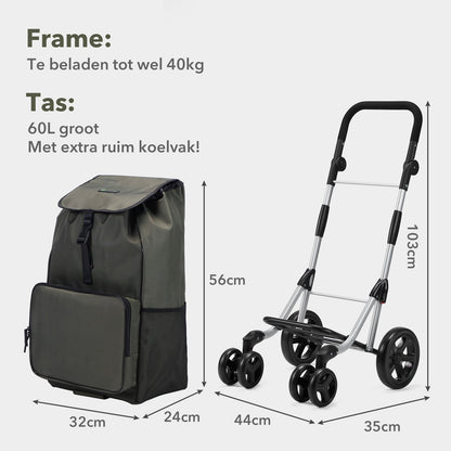 Packaway Boodschappentrolley 60L groen - incl. koelvak - steekwagenfunctie - Groen / 60 Liter