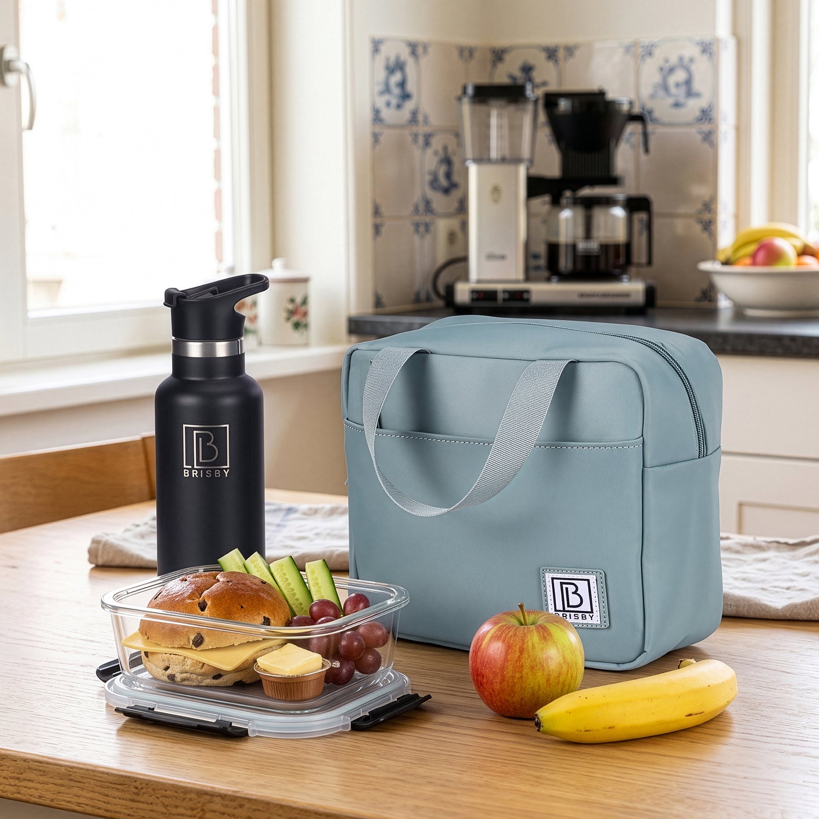 Brisby 4 laags geïsoleerde koeltas 4 liter - lunchtas en kolftas - 10 uur koel - mist blauw