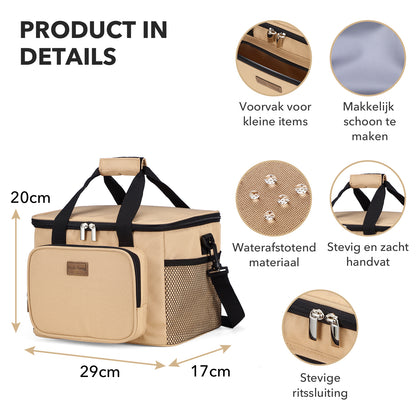 Packaway 4 laags geisoleerde koeltas 15 liter beige - opvouwbare lunchtas met schouderband en 2 koelelementen