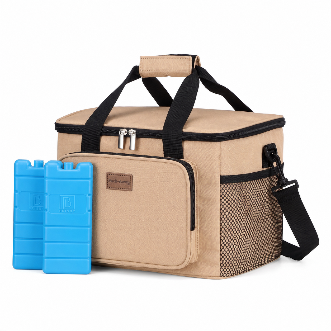 Packaway 4 laags geisoleerde koeltas 15 liter beige - opvouwbare lunchtas met schouderband en 2 koelelementen