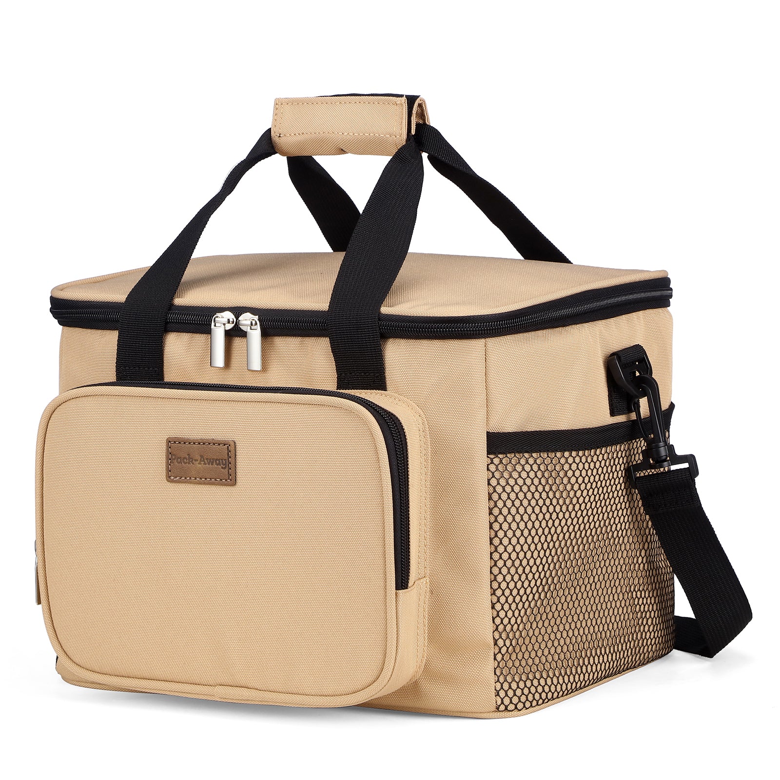 Packaway 4 laags geisoleerde koeltas 15 liter beige - opvouwbare lunchtas met schouderband en 2 koelelementen
