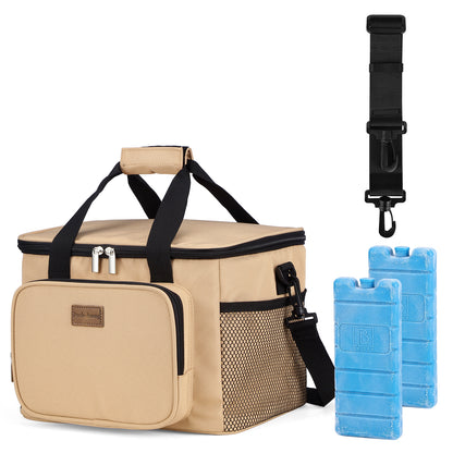 Packaway 4 laags geisoleerde koeltas 15 liter beige - opvouwbare lunchtas met schouderband en 2 koelelementen
