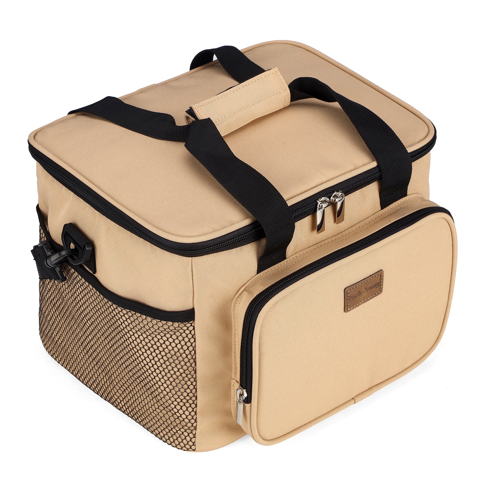 Packaway 4 laags geisoleerde koeltas 15 liter beige - opvouwbare lunchtas met schouderband en 2 koelelementen