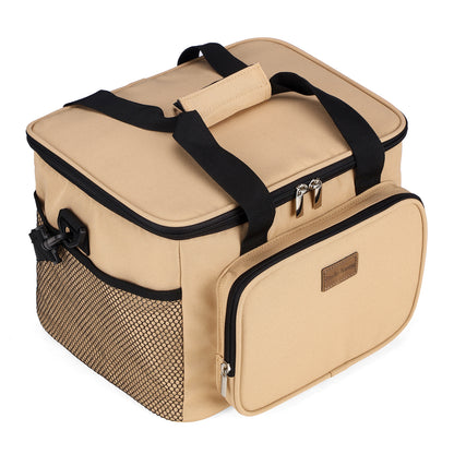 Packaway 4 laags geisoleerde koeltas 15 liter beige - opvouwbare lunchtas met schouderband en 2 koelelementen