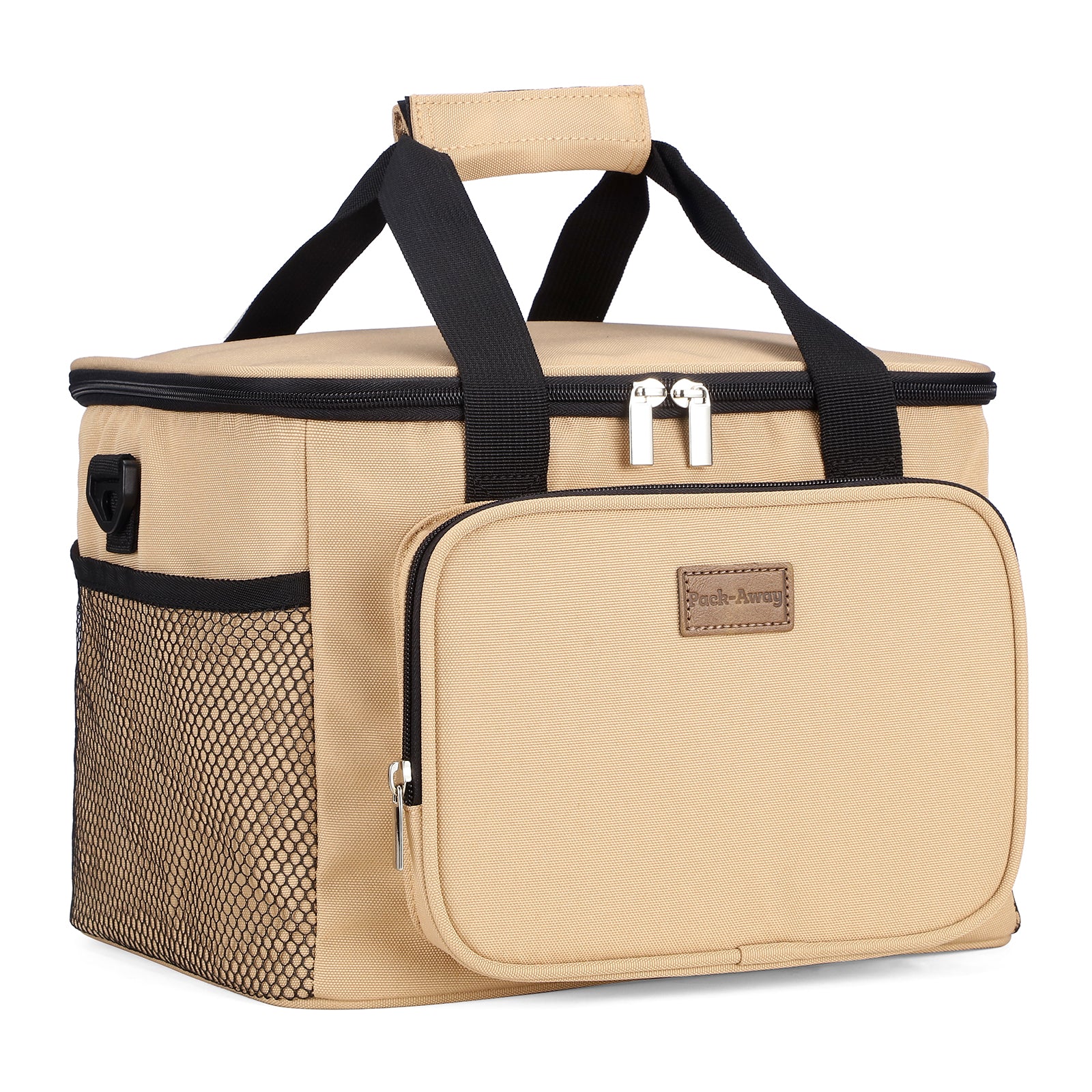 Packaway 4 laags geisoleerde koeltas 15 liter beige - opvouwbare lunchtas met schouderband en 2 koelelementen