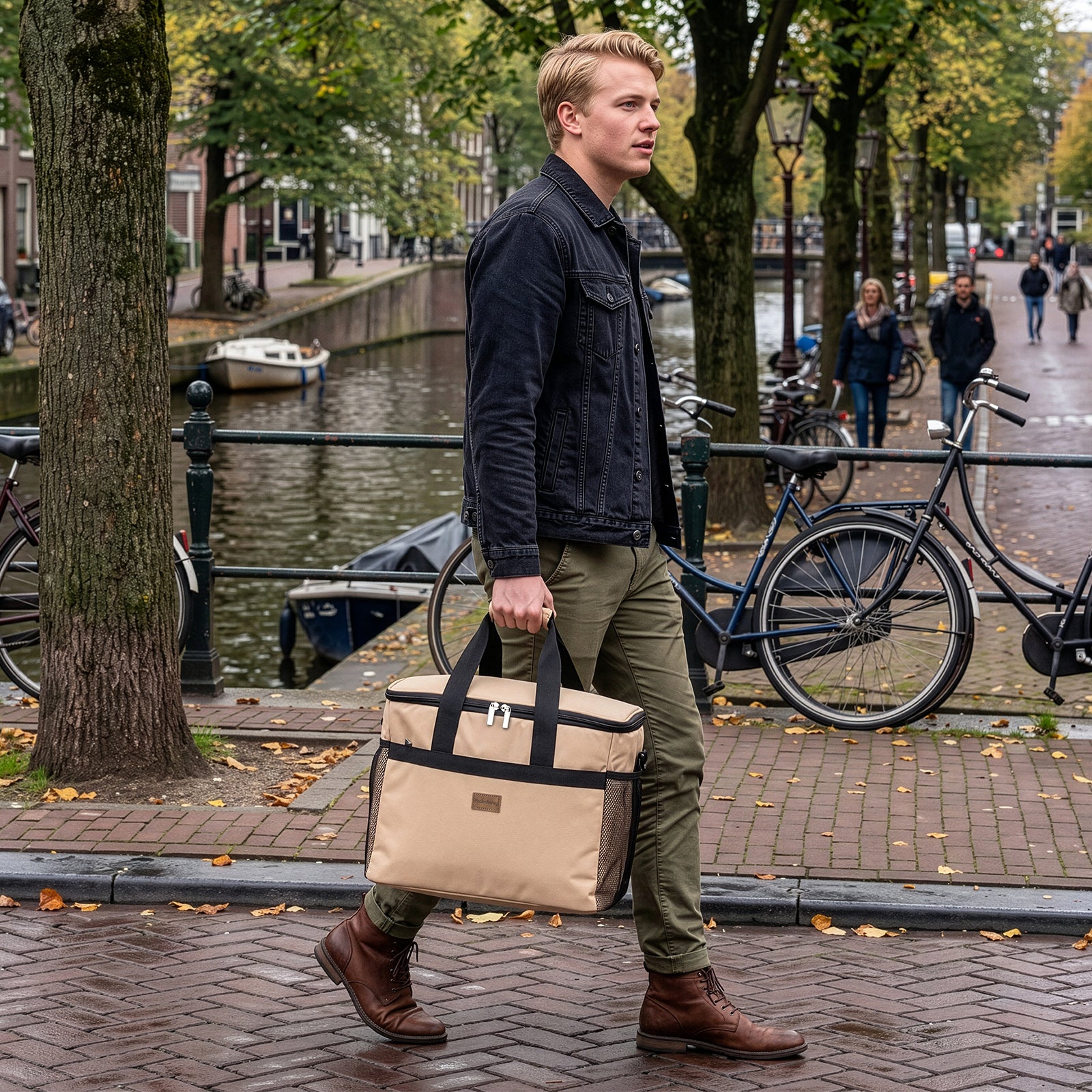 Packaway geïsoleerde lunchtas en koeltas 30 liter beige met 4 koelelementen
