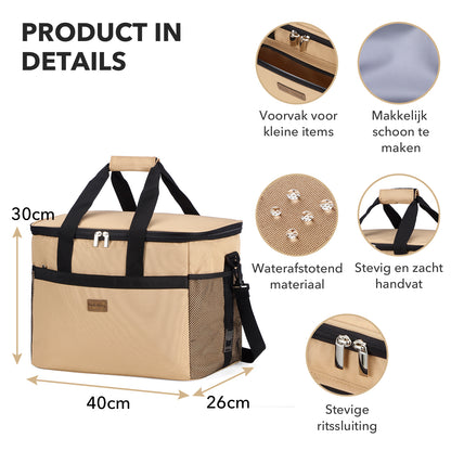 Packaway geïsoleerde lunchtas en koeltas 30 liter beige met 4 koelelementen