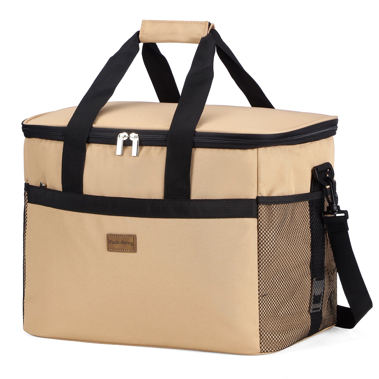 Packaway geïsoleerde lunchtas en koeltas 30 liter beige met 4 koelelementen