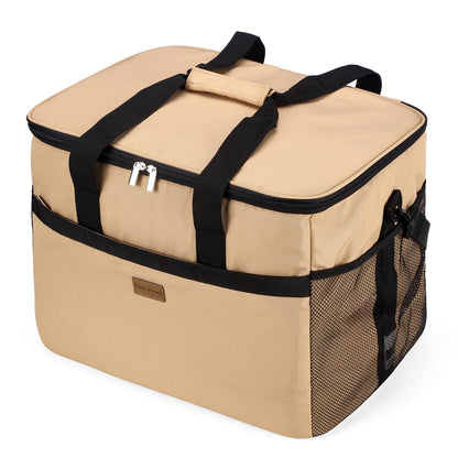 Packaway geïsoleerde koeltas 40 liter beige opvouwbare lunchtas met schouderband en 6 koelelementen