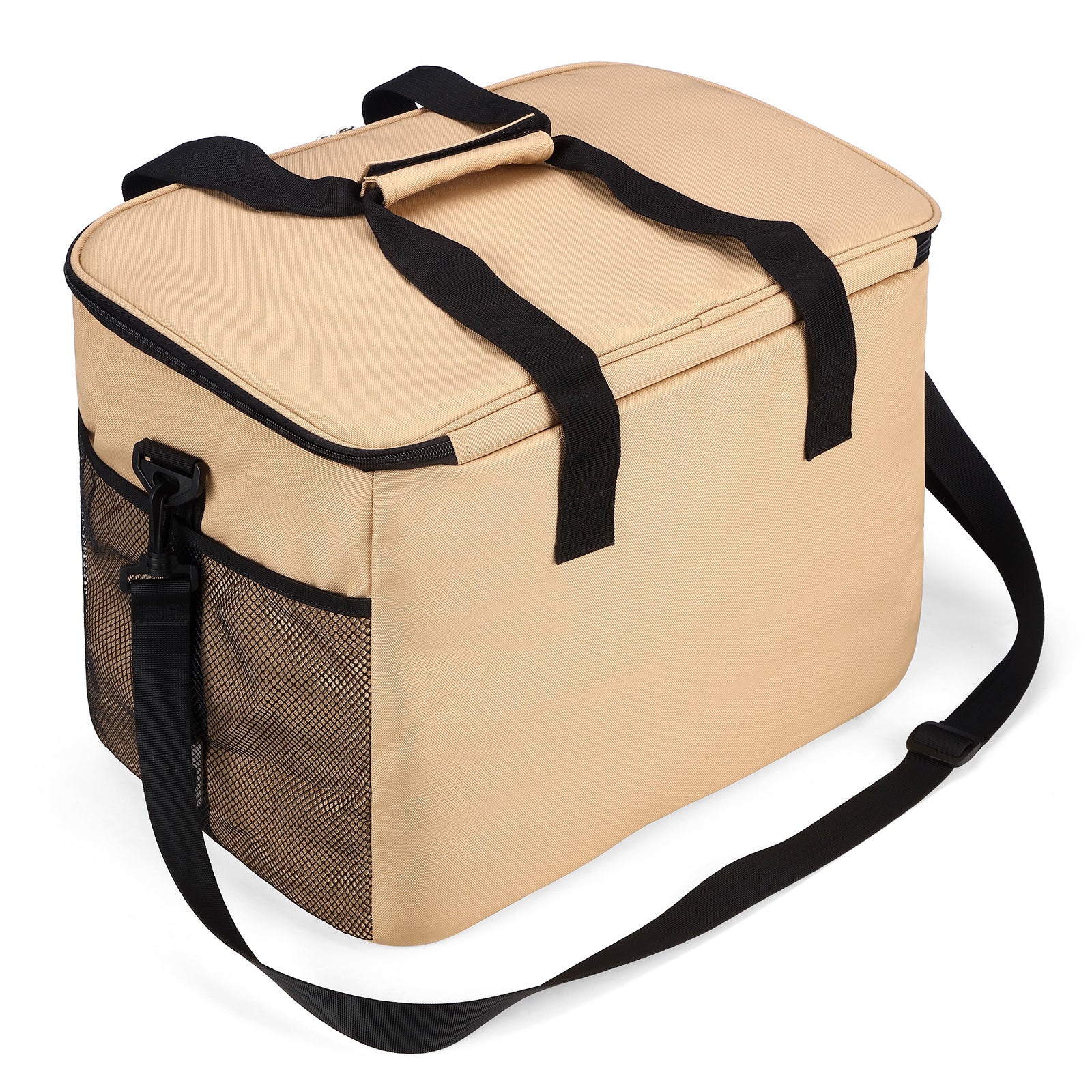 Packaway geïsoleerde koeltas 40 liter beige opvouwbare lunchtas met schouderband en 6 koelelementen
