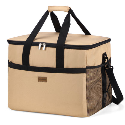 Packaway geïsoleerde koeltas 40 liter beige opvouwbare lunchtas met schouderband en 6 koelelementen