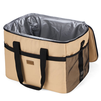 Packaway geïsoleerde koeltas 40 liter beige opvouwbare lunchtas met schouderband en 6 koelelementen