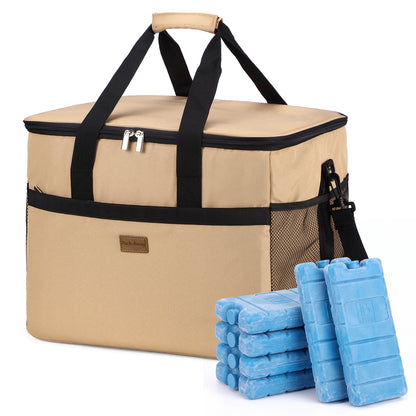 Packaway geïsoleerde koeltas 40 liter beige opvouwbare lunchtas met schouderband en 6 koelelementen
