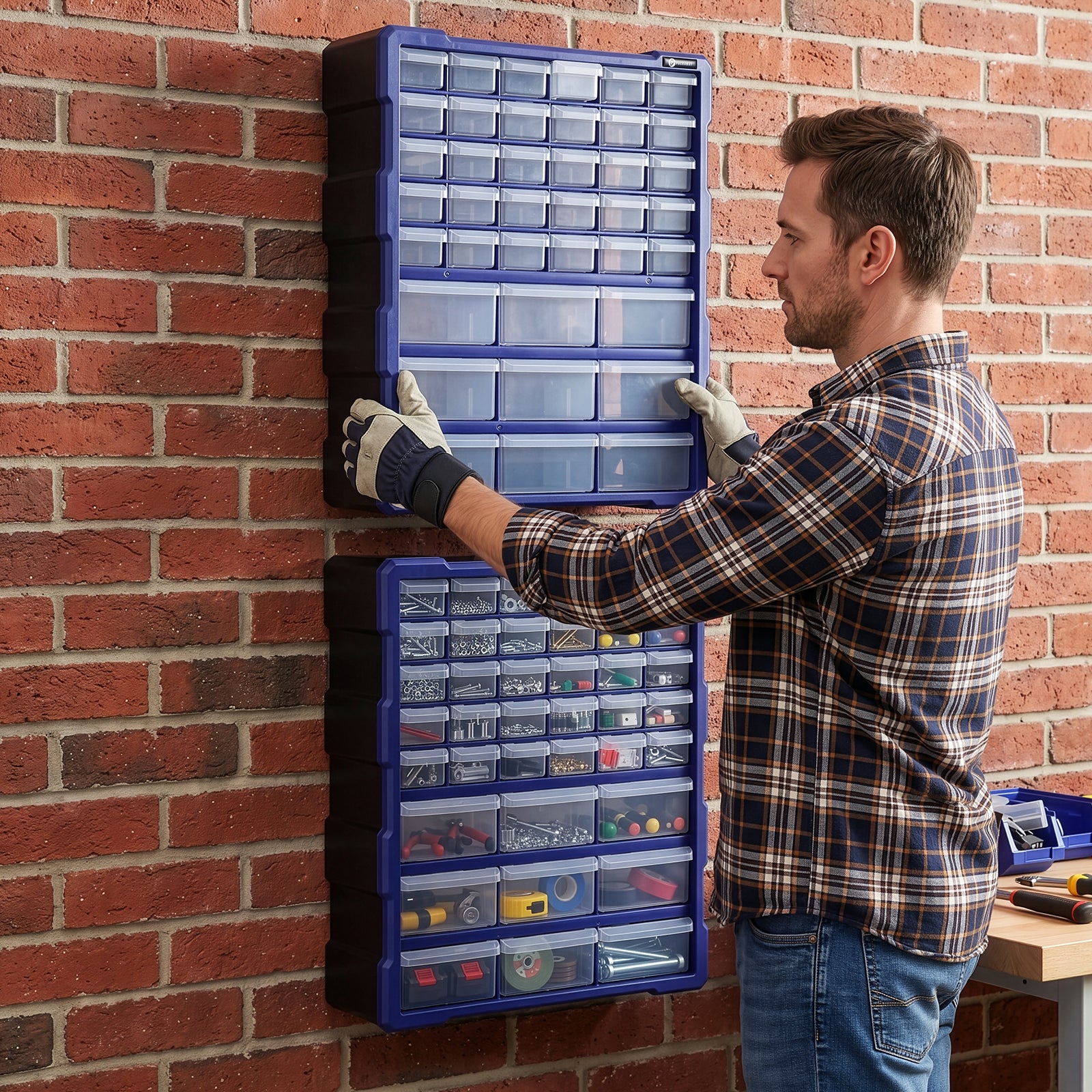 Packaway ladenkast met 39 laden, assortimentskast en opbergsysteem, blauw en zwart