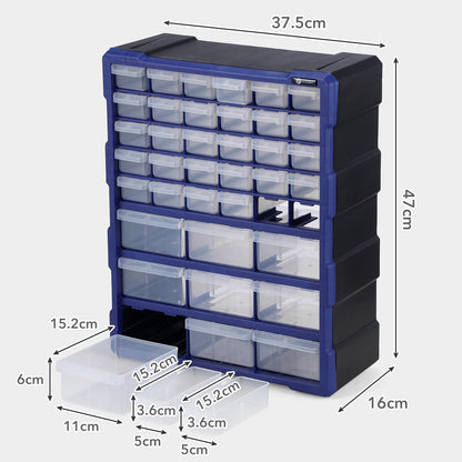 Packaway ladenkast met 39 laden, assortimentskast en opbergsysteem, blauw en zwart