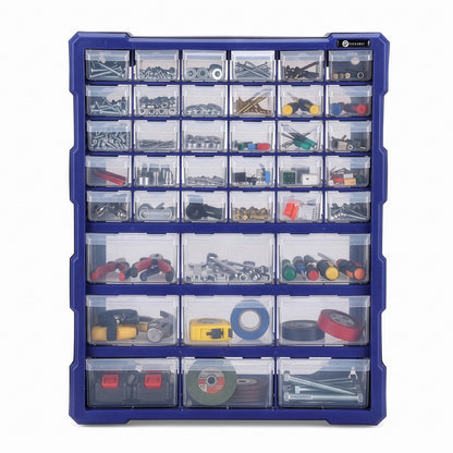 Packaway ladenkast met 39 laden, assortimentskast en opbergsysteem, blauw en zwart