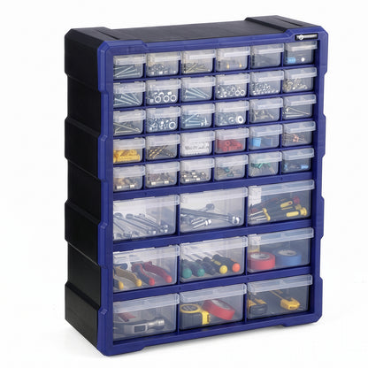 Packaway ladenkast met 39 laden, assortimentskast en opbergsysteem, blauw en zwart