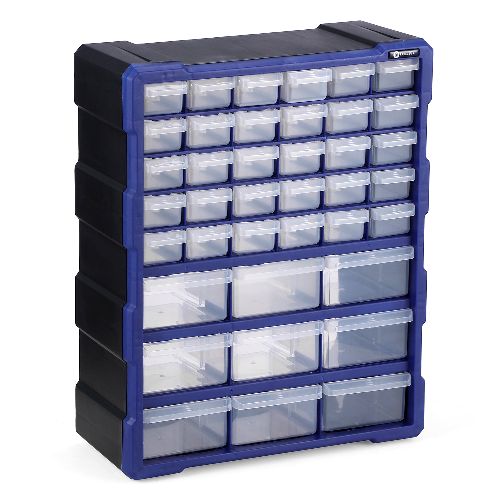 Packaway ladenkast met 39 laden, assortimentskast en opbergsysteem, blauw en zwart