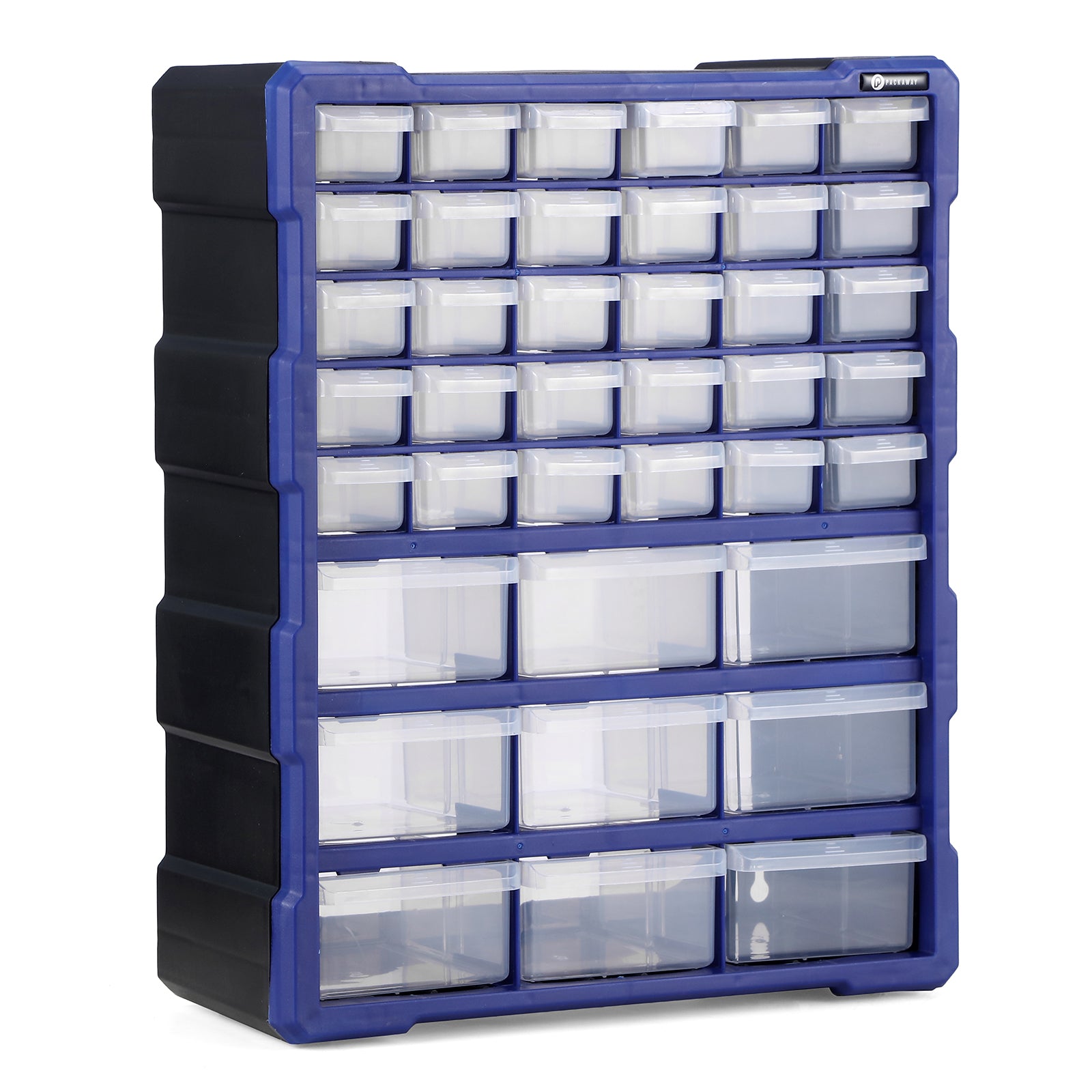 Packaway ladenkast met 39 laden, assortimentskast en opbergsysteem, blauw en zwart