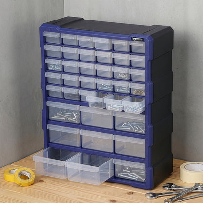 Packaway ladenkast met 39 laden, assortimentskast en opbergsysteem, blauw en zwart