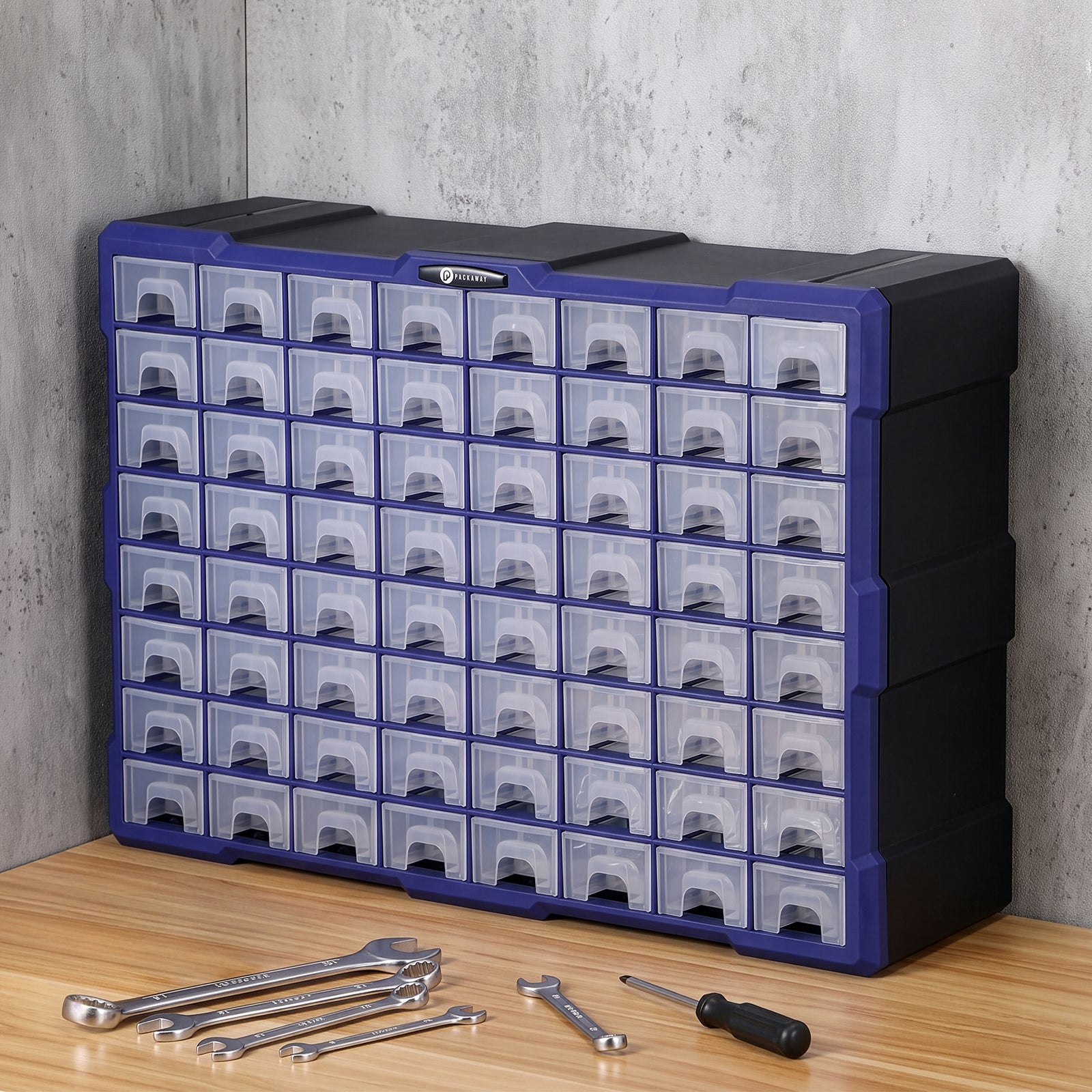 Packaway ladekast met 64 laden - assortimentskast en opbergsysteem - blauw en zwart