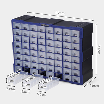 Packaway ladekast met 64 laden - assortimentskast en opbergsysteem - blauw en zwart