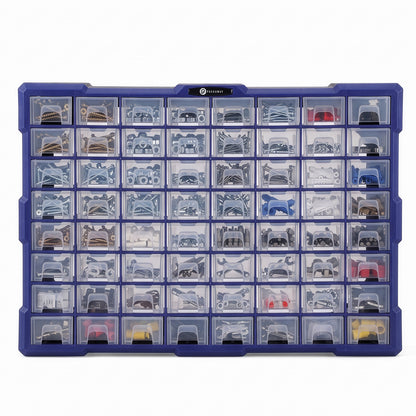Packaway ladekast met 64 laden - assortimentskast en opbergsysteem - blauw en zwart