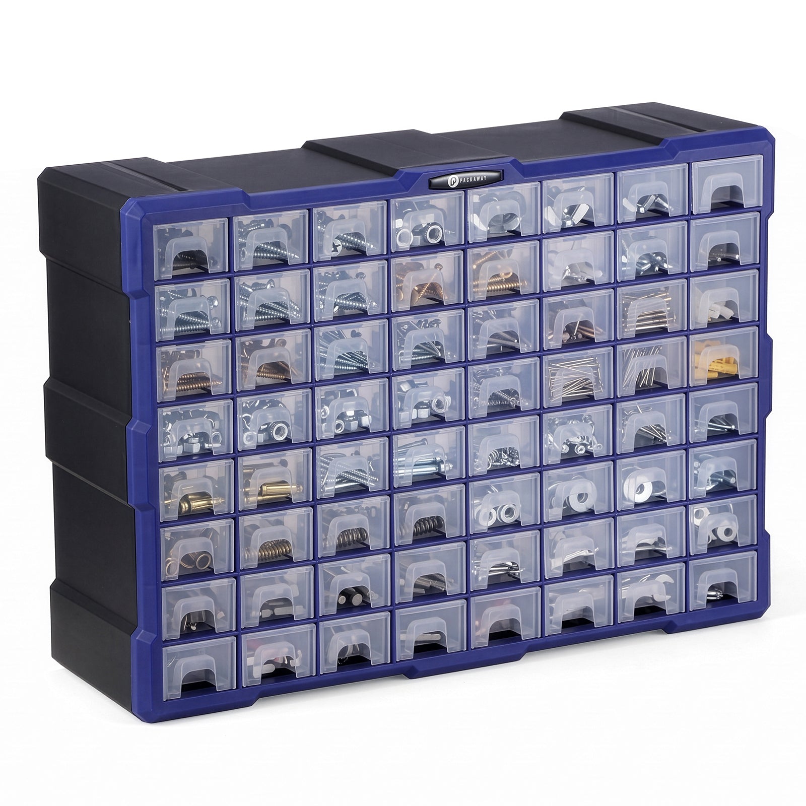 Packaway ladekast met 64 laden - assortimentskast en opbergsysteem - blauw en zwart