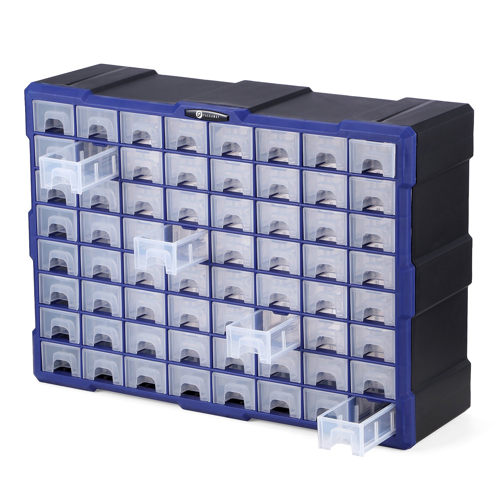 Packaway ladekast met 64 laden - assortimentskast en opbergsysteem - blauw en zwart