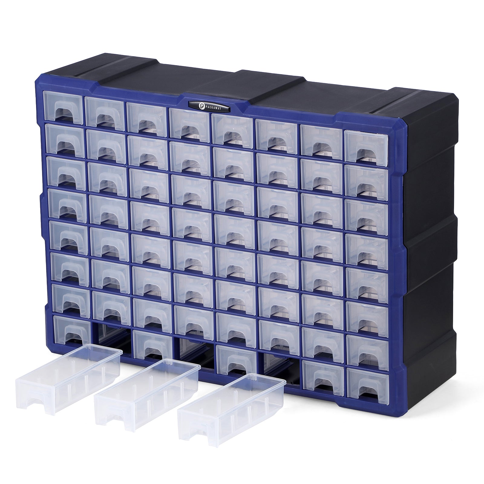 Packaway ladekast met 64 laden - assortimentskast en opbergsysteem - blauw en zwart