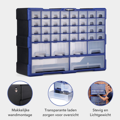 Packaway ladenkast met 38 laden - assortimentskast en opbergsysteem - blauw en zwart
