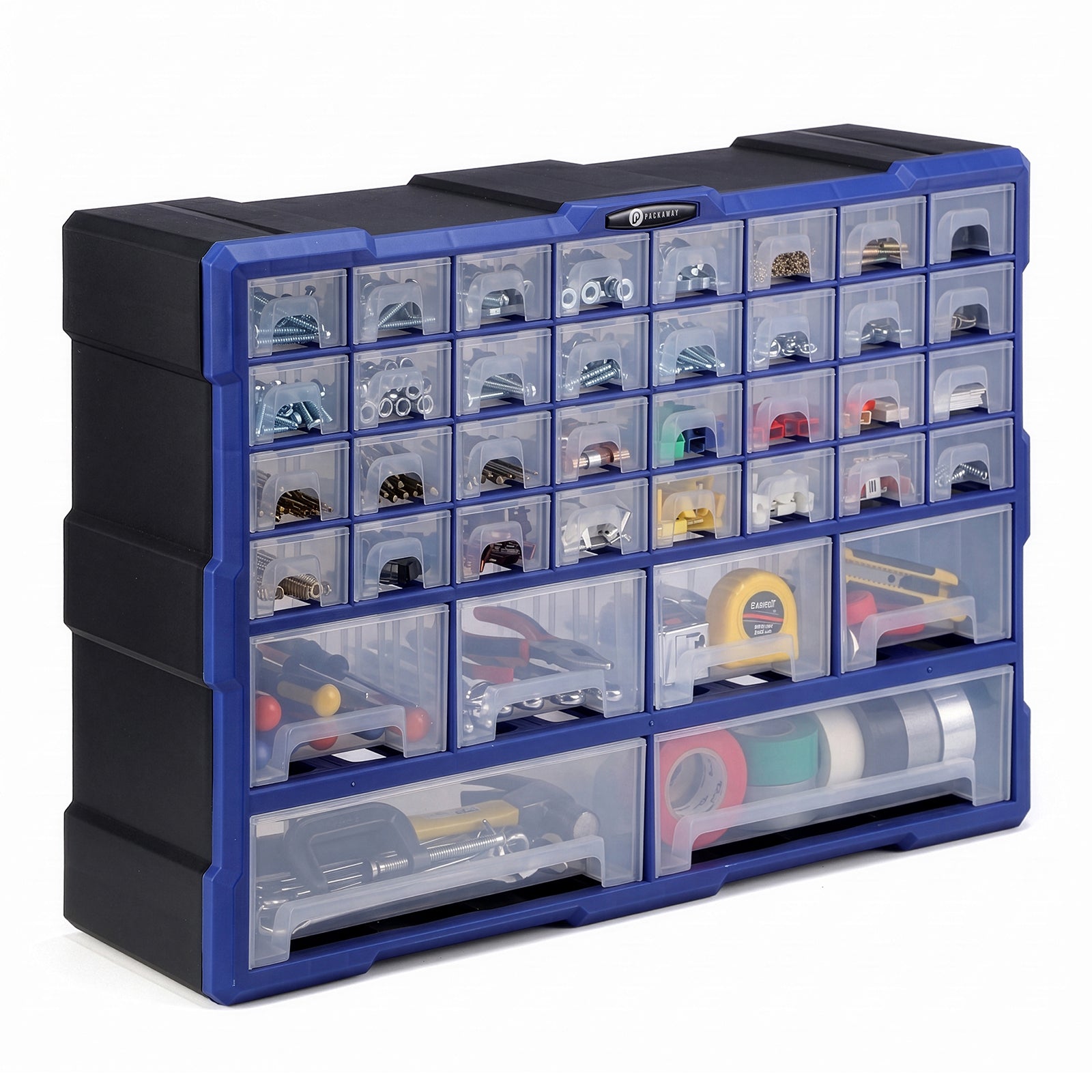 Packaway ladenkast met 38 laden - assortimentskast en opbergsysteem - blauw en zwart